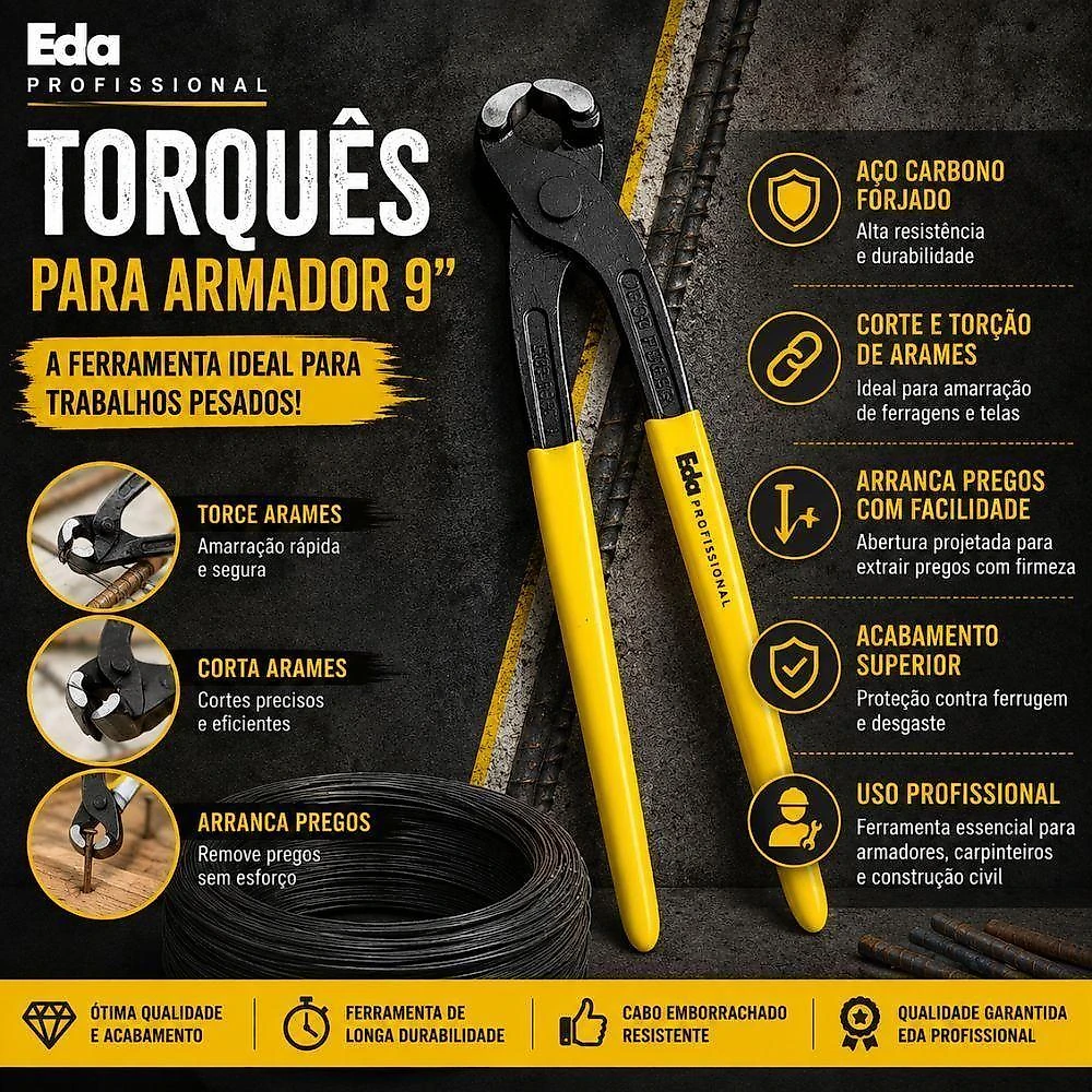 Torquês Armador 9" Aço Forjado Cabo Emborrachado EDA Profissional webcontinental-7736214802286