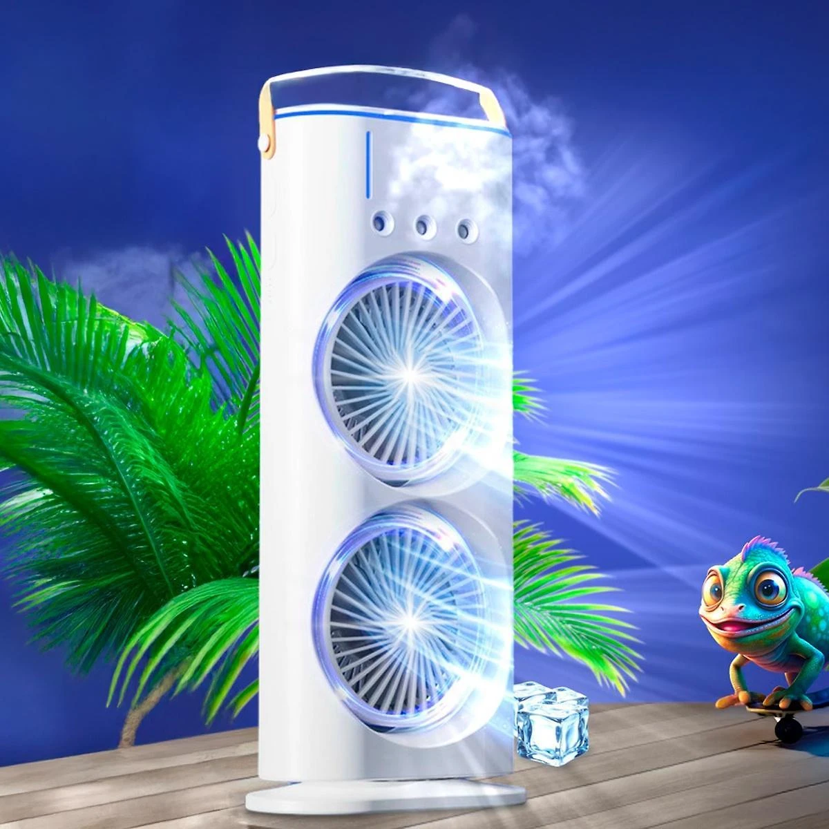 Ventilador Torre Usb Potente Duplo Led Umidificador