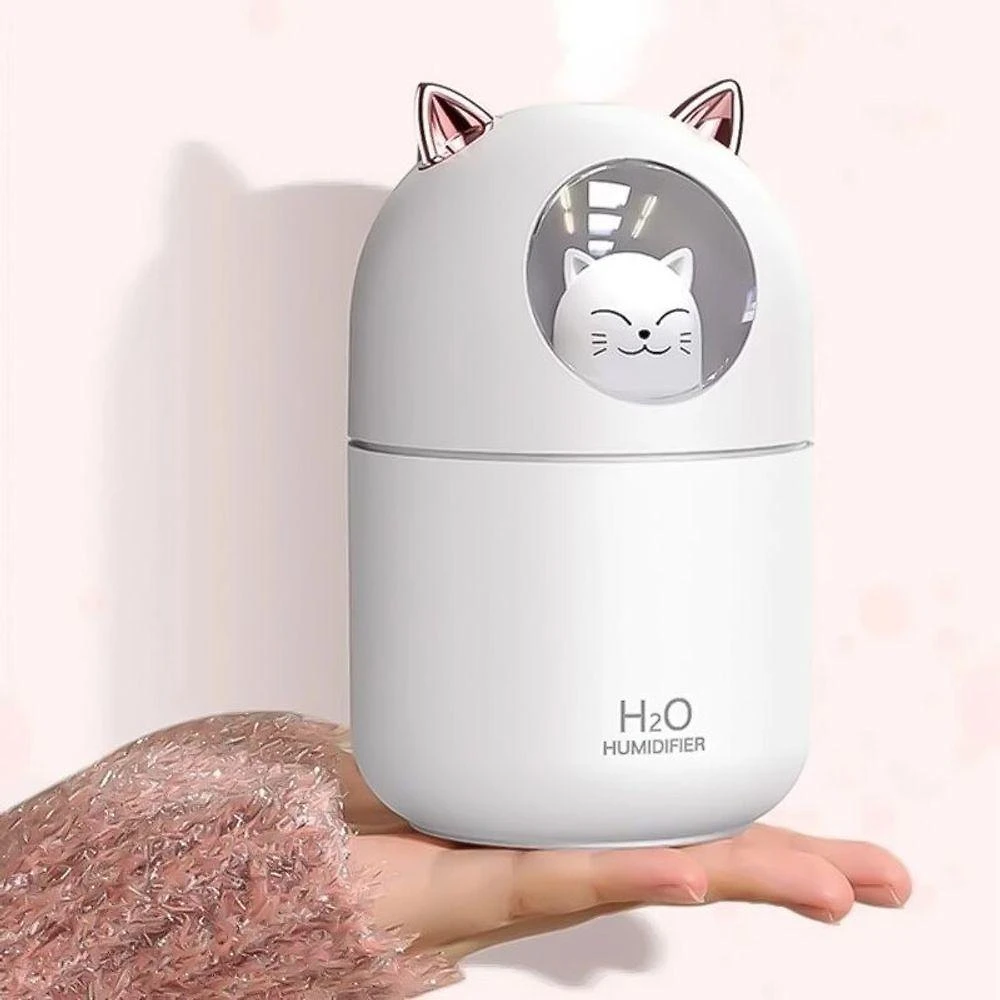 Umidificador Aromatizador Difusor Infantil Gatinho Luz Rgb - Com Luz Rgb E Desligamento Automático - 300ml
