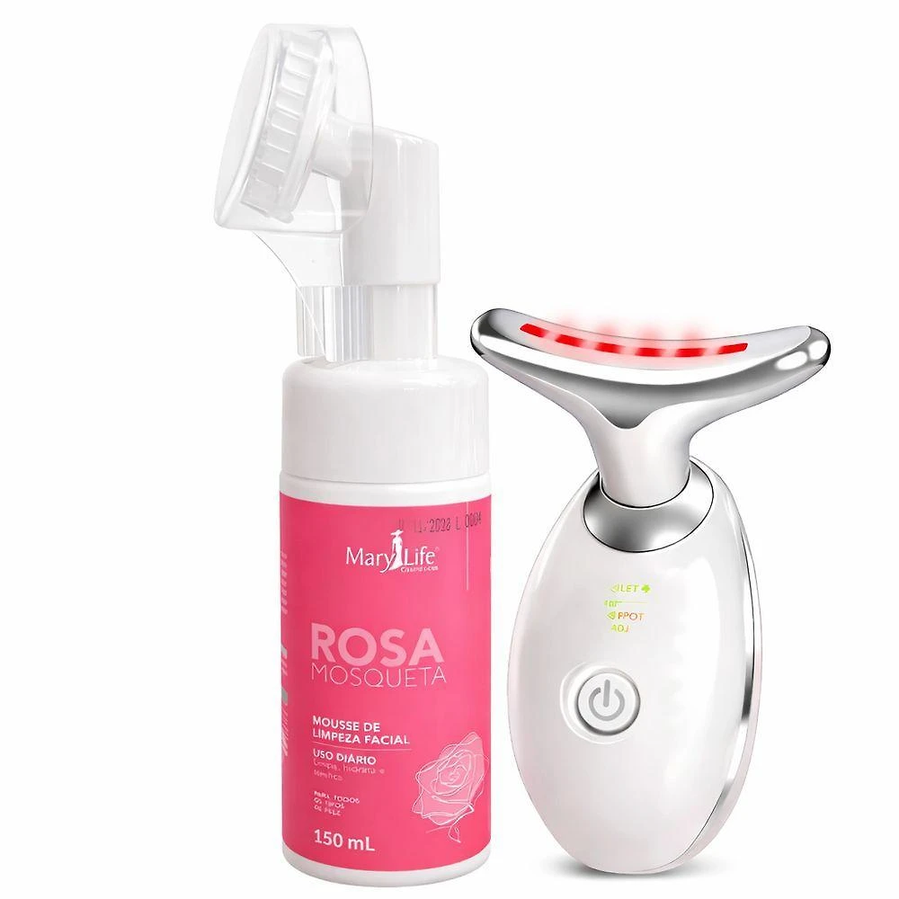 Kit Spa Facial Mousse Limpeza Rosa Mosqueta + Massageador Facial