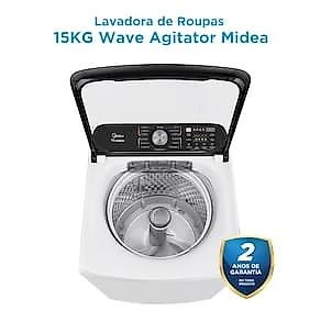 Lavadora de Roupas Midea Wave Agitator 15kg MA512W150A com Timer Digital, Filtro de Fiapos, Função Perfume+ e Sistema Power Mix Dispenser – Branca 110V