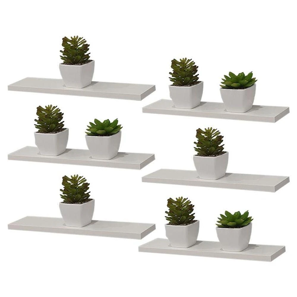 Prateleira Kit 6 50X10CM MDP Fixação Suporte Invisível Moderno Sala Branco Mercado das Prateleiras