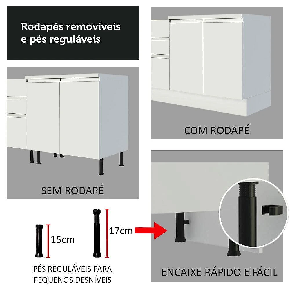 Armário de Cozinha Compacta 100% MDF 120 cm Branco Smart Madesa 01 Branco