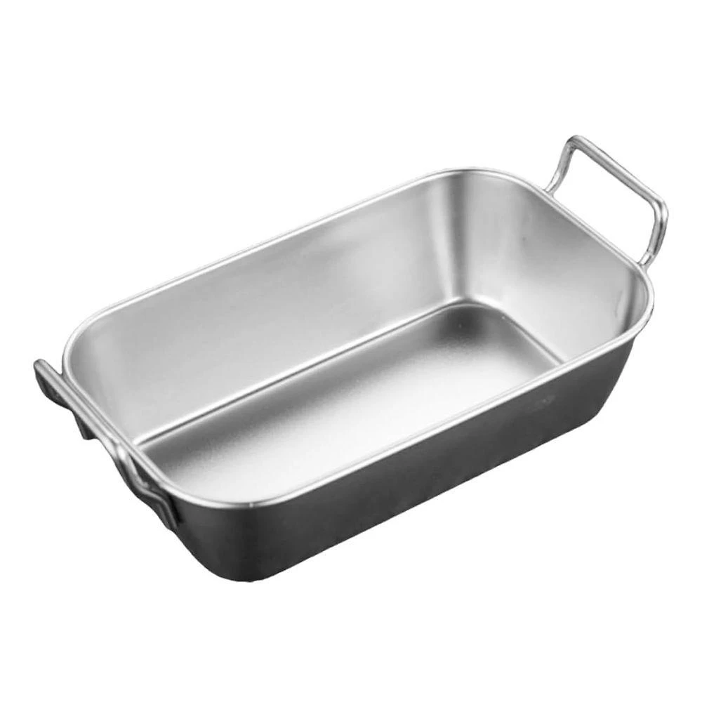 Bandeja Retangular Com Alça Mini Petisqueira Aço Inox Prateado