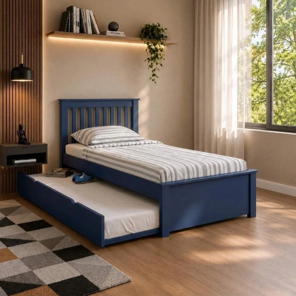 Cama + Cama Auxiliar Solteirão Ecoconfort Azul Escuro Azul