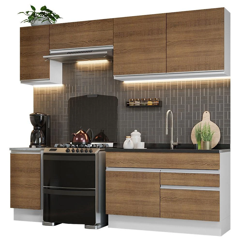 Armário de cozinha completa 240cm branco/rustic glamy madesa 07