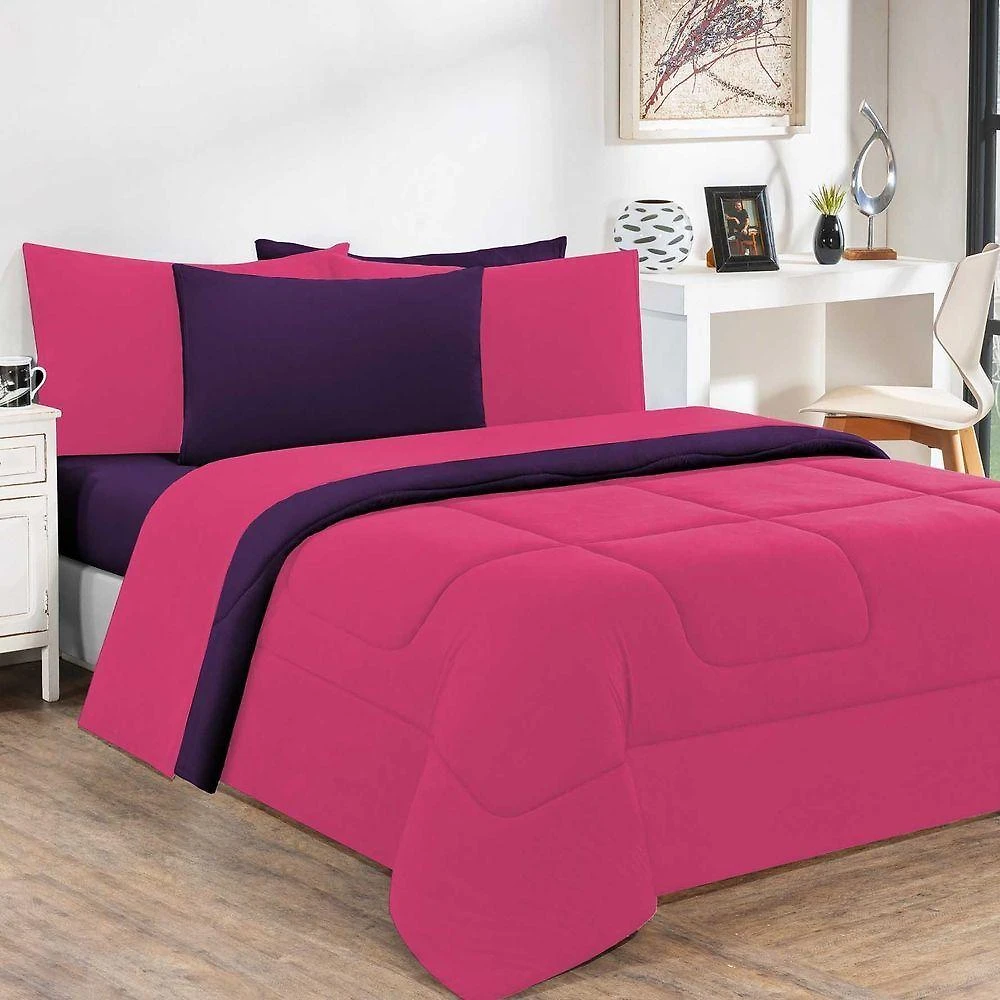 Kit Edredom + Jogo De Lençol 100% Algodão Gran Moratta 7 Peças King Pink roxo