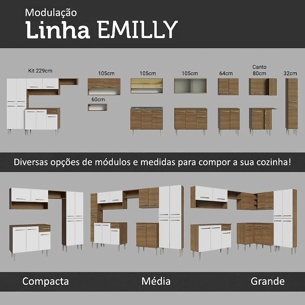 Armário de Cozinha Compacta Emilly Top Madesa Branco