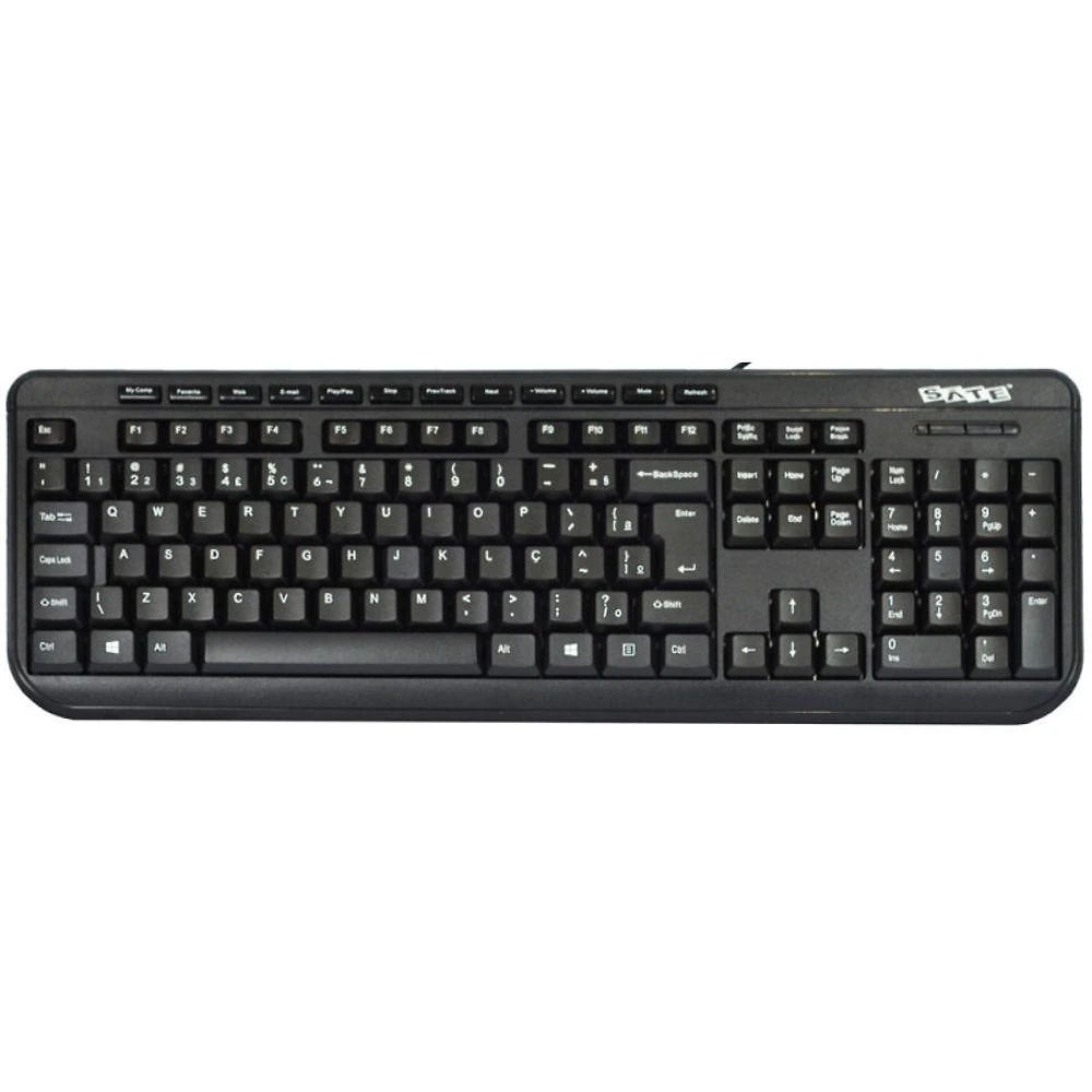 Teclado com Fio USB AK-833 Design Ergonômico Preto Satellite