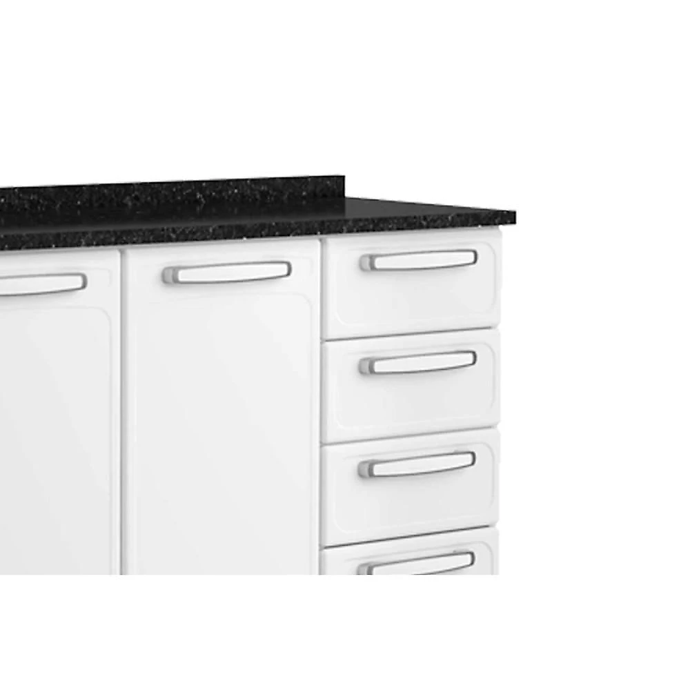 Gabinete P- Pia Cozinha Balcão C- Tampo Evidence 7126 C- 2 Portas E 4 Gavetas 120cm Branco - Bertolini
