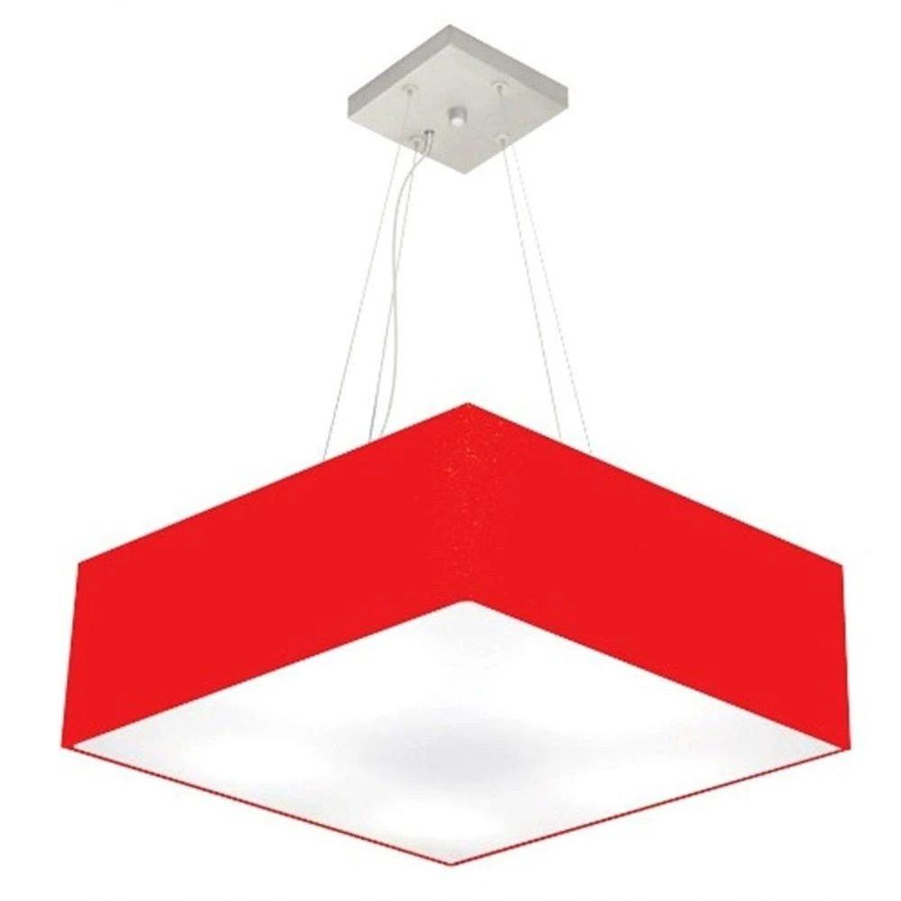Lustre Pendente Quadrado Vivare Md-4137 Cúpula Em Tecido 15/70x70cm - Bivolt Vermelho 127/220v