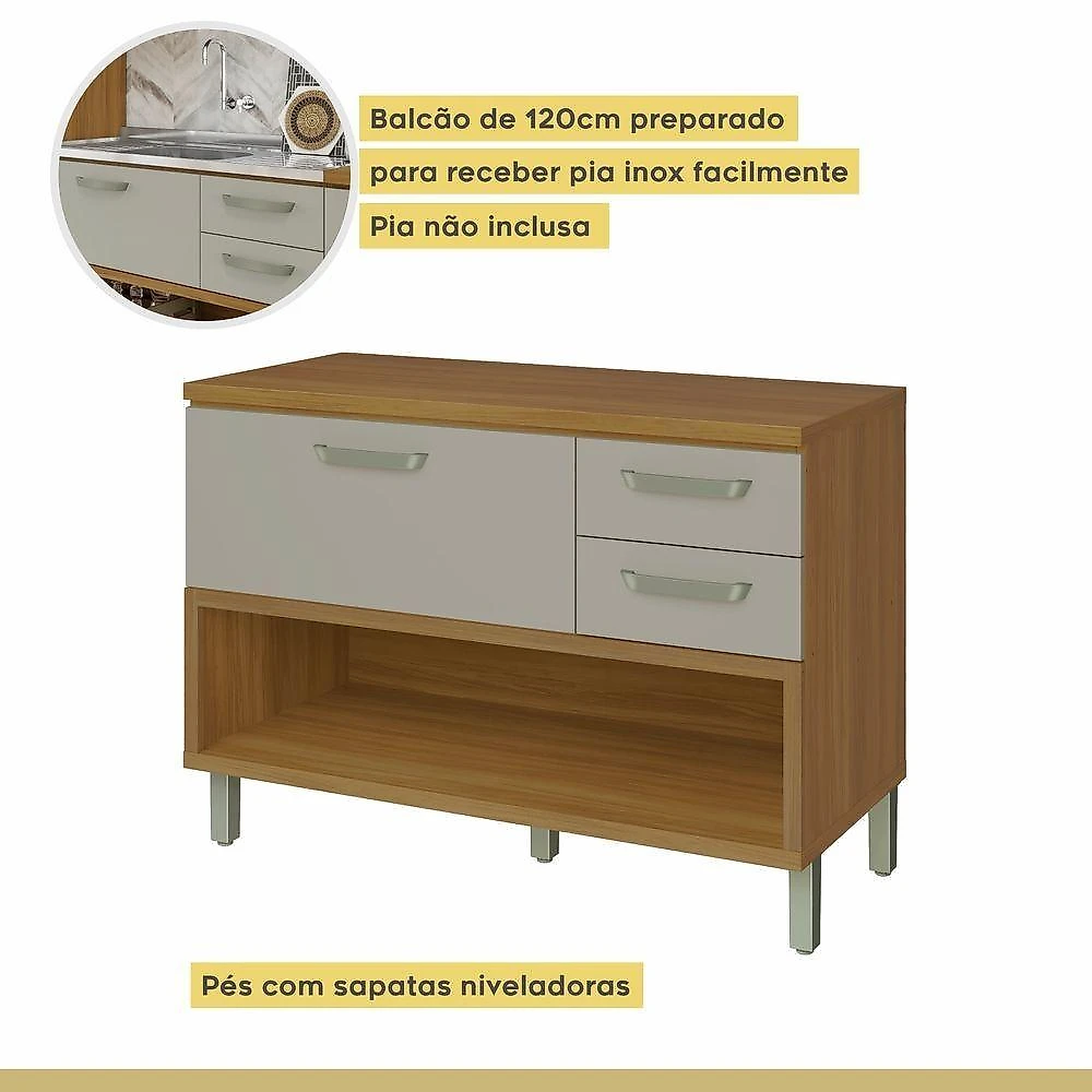 Cozinha 3 Peças Mdf Princesa Nesher Freijó-off White