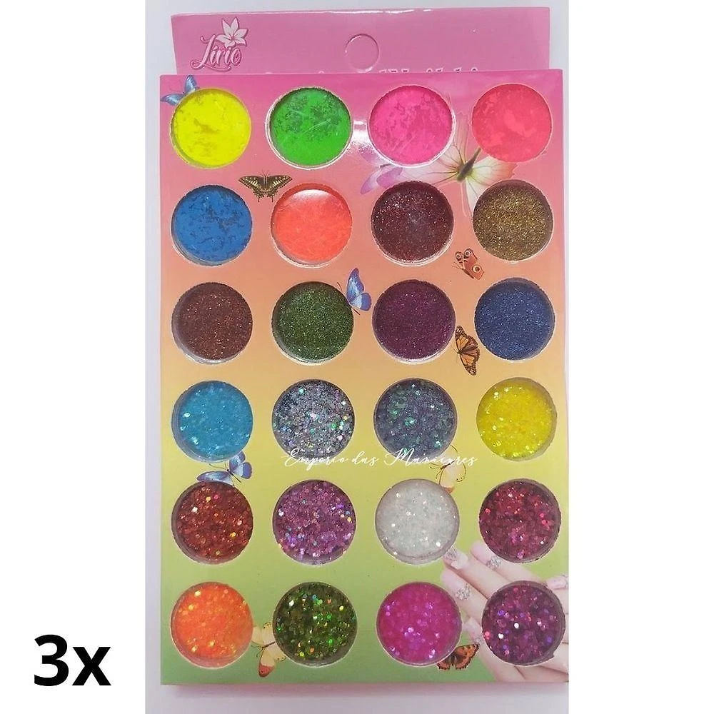 Kit 24 Glitter Flocado Colorido Neon para Unhas e Olhar Textura em Flocos Cores Variadas OEM