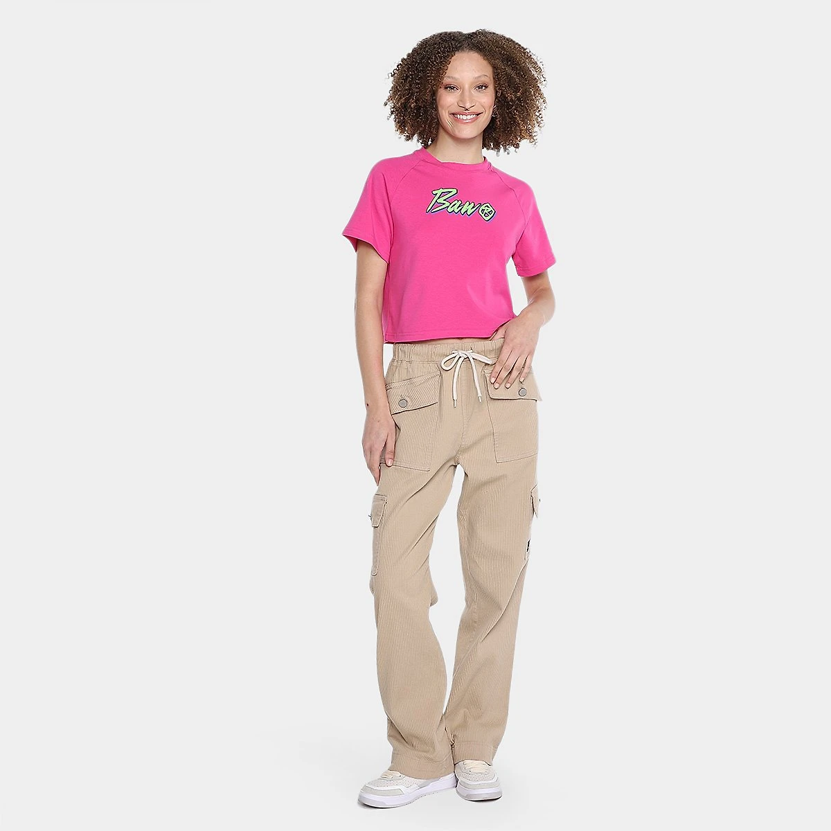 Miniatura Camiseta Cropped Baw Clothing Raglan Italic Feminina Rosa - G