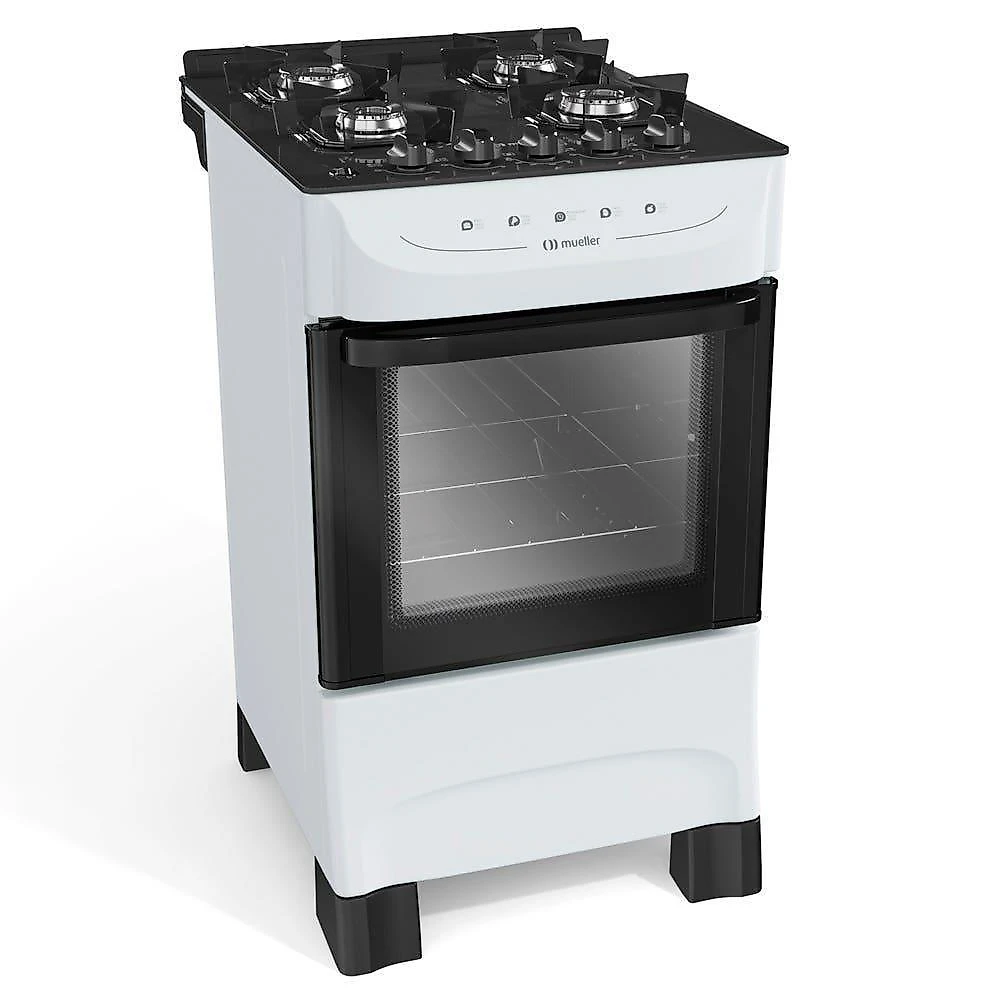 Fogão Mueller Branco 4 Bocas Com Mesa De Vidro Mfv4bb
