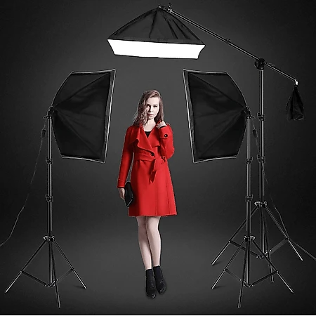 Kit Iluminação Easy SB-03B 3x Softbox 50x70 com Girafa e Tripés de 1.90m (Sem Lâmpada)
