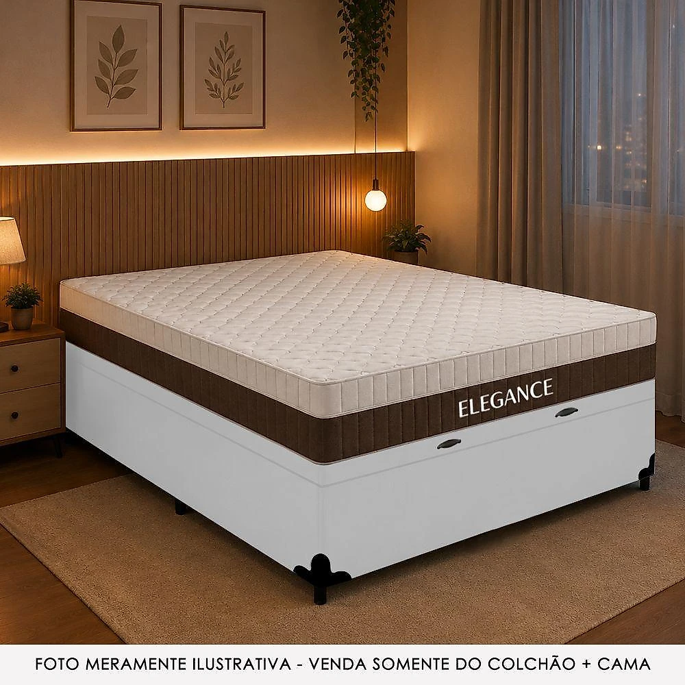 Cama Box com Baú Casal Elegance Euro Pillow Molas Ensacadas Tecido Branco Royal