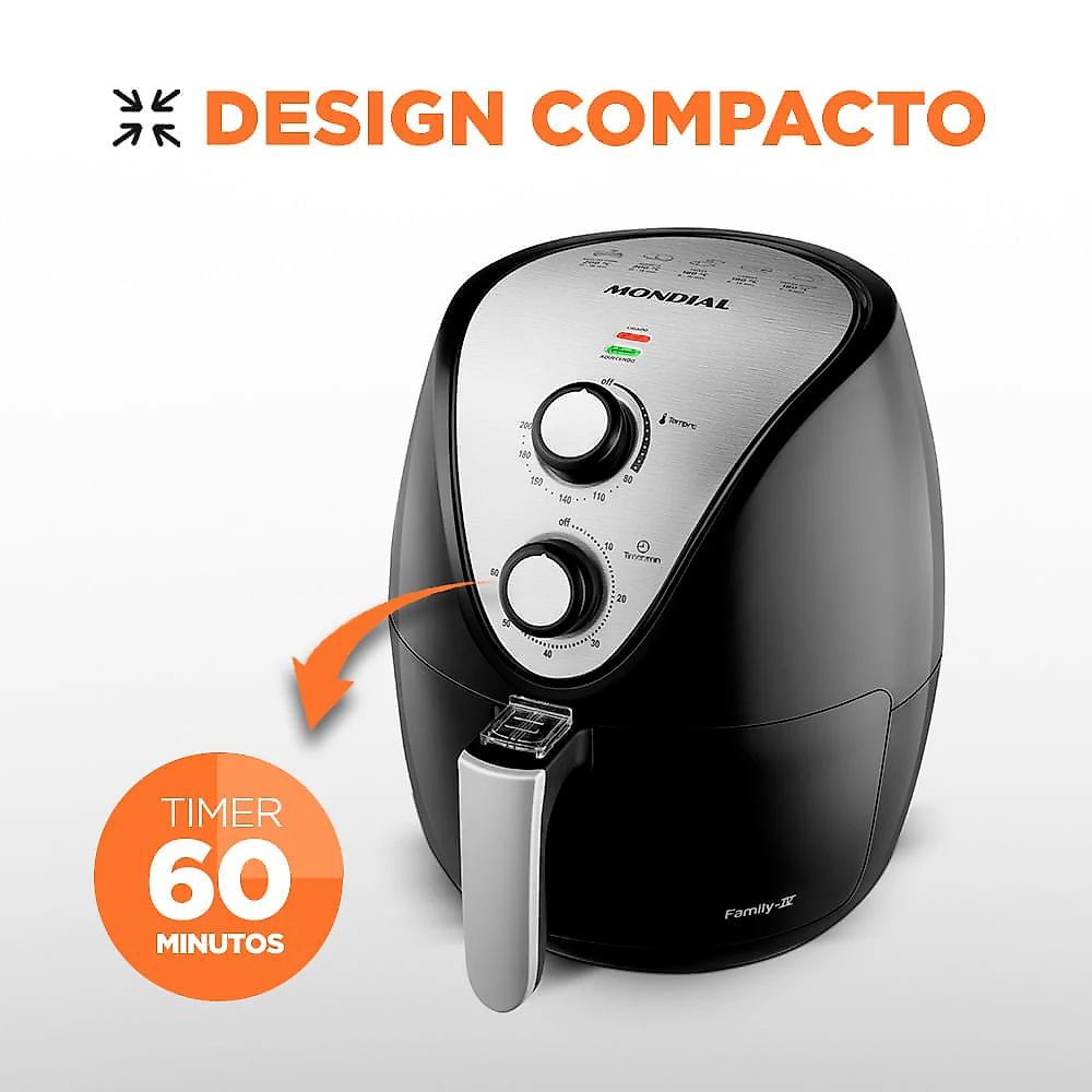 Miniatura Fritadeira Elétrica Air Fryer Mondial Family AF-30 3,5L Preta - 220V