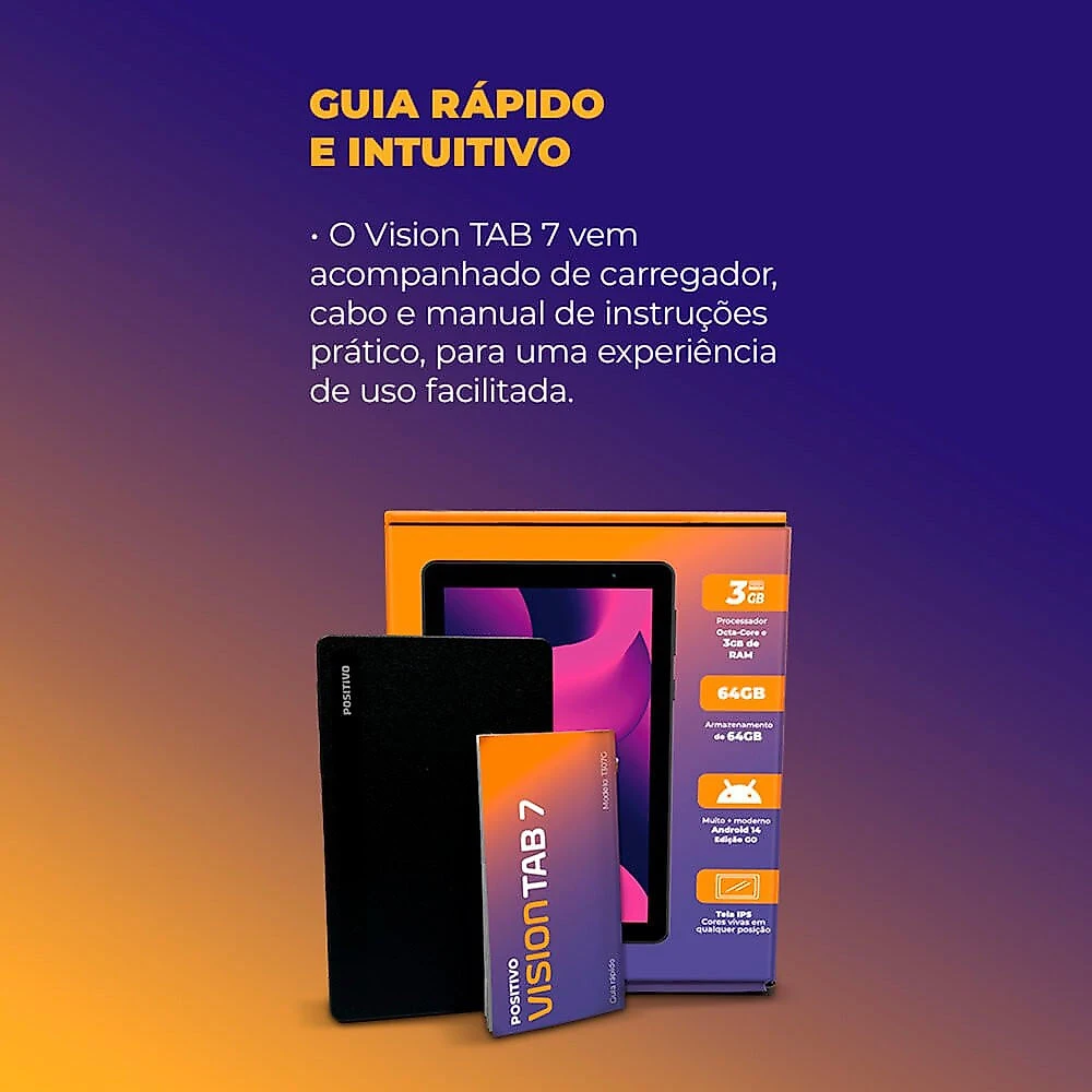 Tablet Vision Tab 7 64 GB 7 Octa-Core Wi-Fi T30764F Positivo 065412403589 - Preto