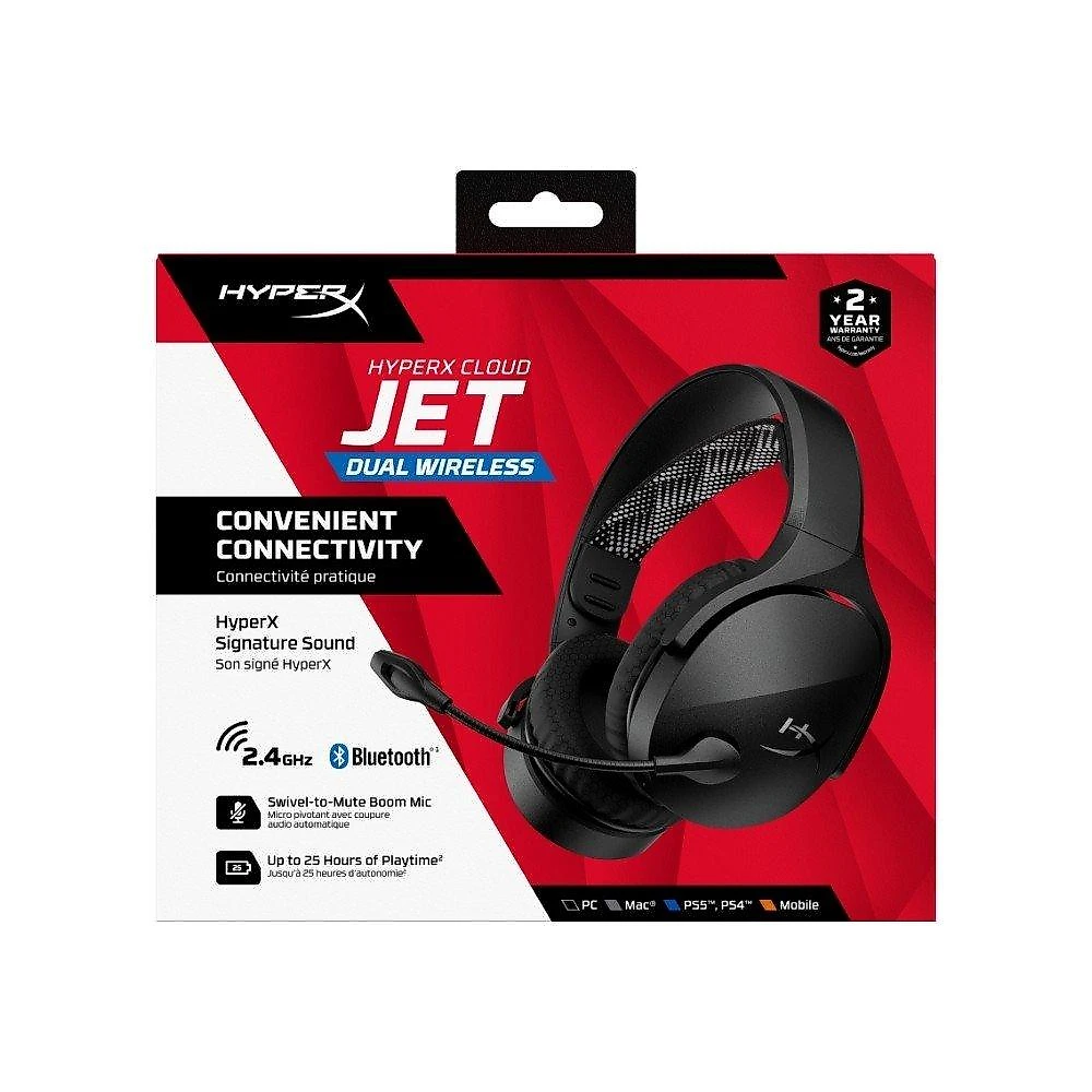 Headset Gamer Sem Fio HyperX Cloud Jet, Conexão 2.4GHz, Bluetooth, Microfone com Cancelamento de Ruído, Preto - AJ0T1AA