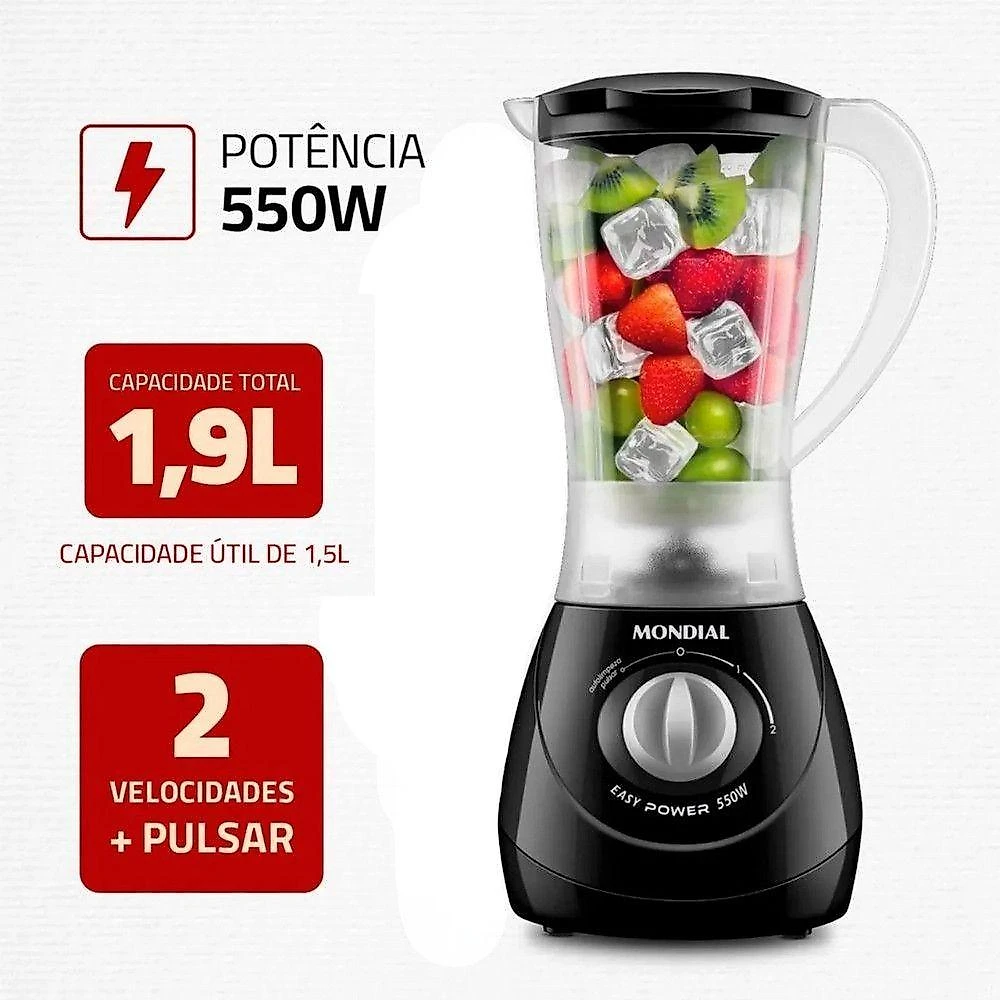 Kit Batedeira Liquidificador e Grill 110V Preto Mondial