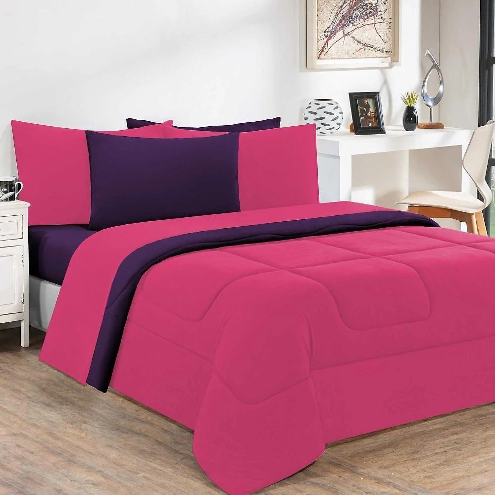 Kit Edredom + Jogo De Lençol Malha 100% Algodão Gran Moratta 6 Peças King - Pink -roxo