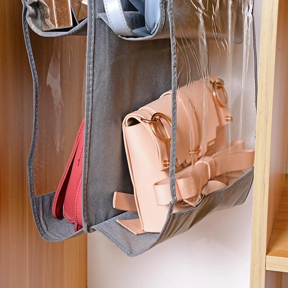 Organizador De Bolsa Cabideiro Para Guarda Roupa Armario Com 6 Bolsos Divisorias Transparente