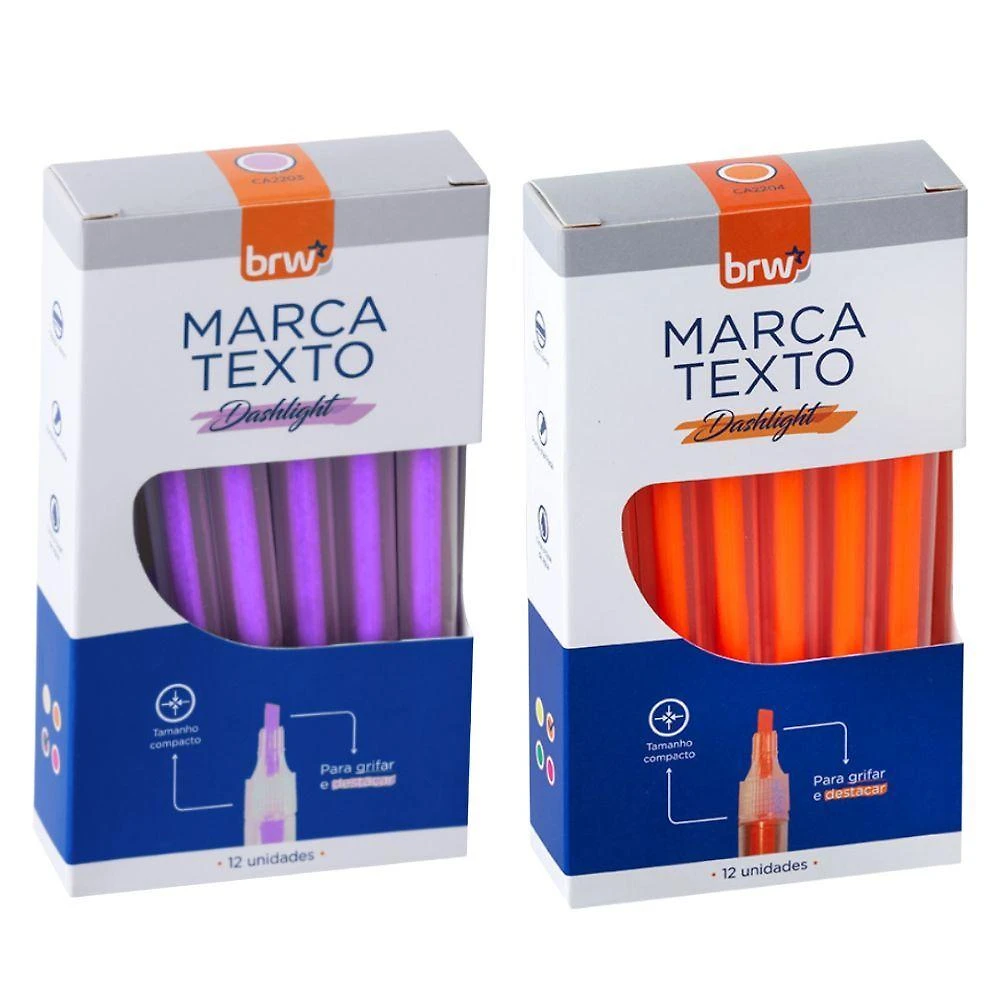 Marca-texto Fluorescente BRW Transparente Ponta Chanfrada Kit 4 Caixas 12 Unidades Cada Roxo