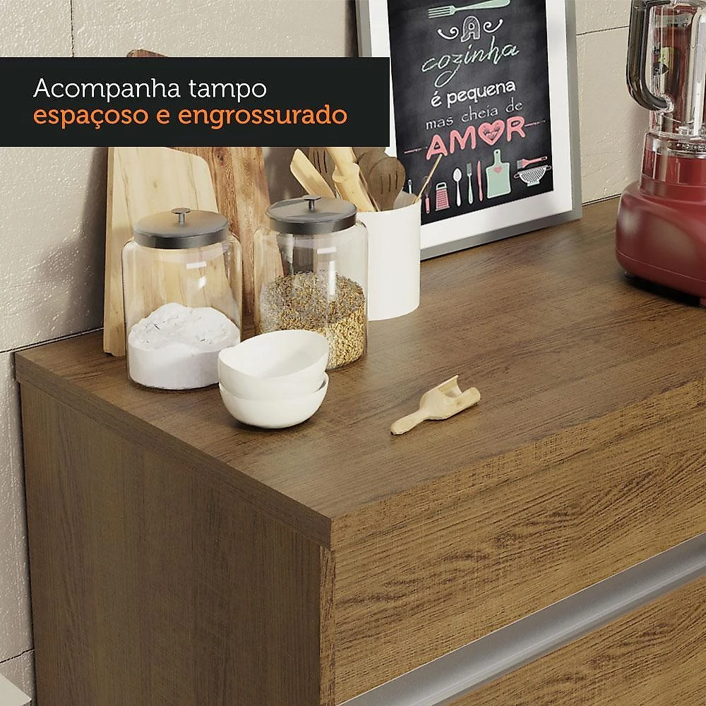 Balcão de pia armário de cozinha 150 cm 2 portas e 2 gavetas (com tampo) rustic glamy madesa