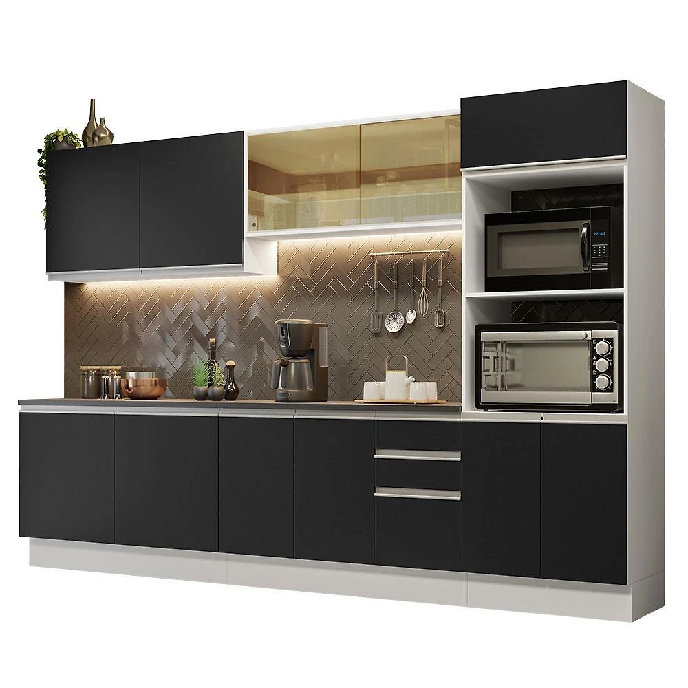 Armário de cozinha completa 100% mdf 310cm branco/preto acordes madesa 01