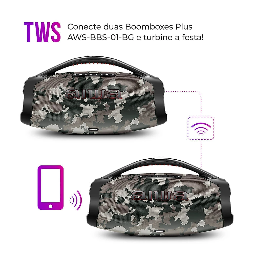 Caixa de Som Boombox Plus AIWA BBS-01-BG 200W BT 30H IP66 USB Cinza BOOMBOX AWS-BBS-01-BG BIVOLT