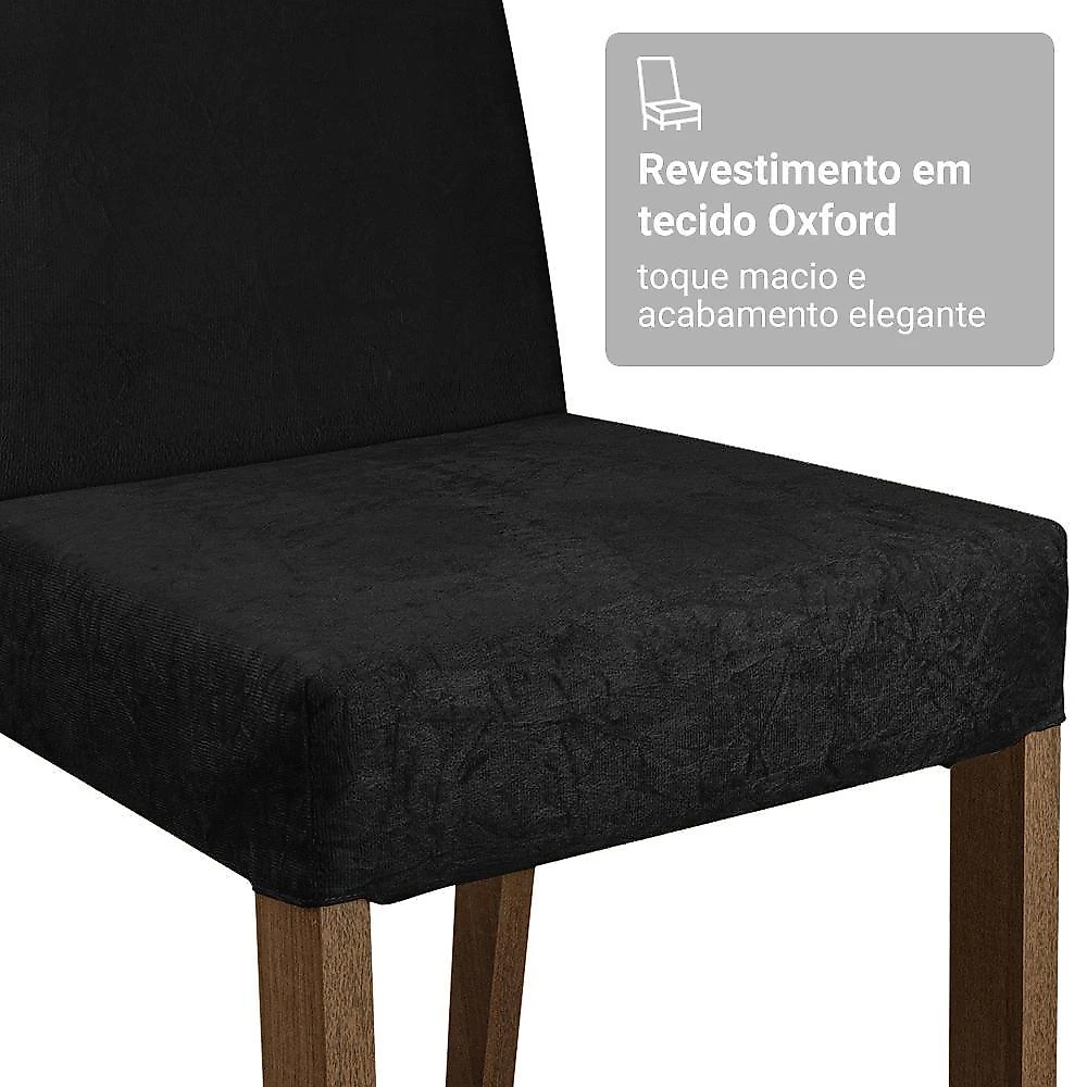 Conjunto sala de jantar tampo de vidro 6 cadeiras rustic/preto/oxford peônia madesa