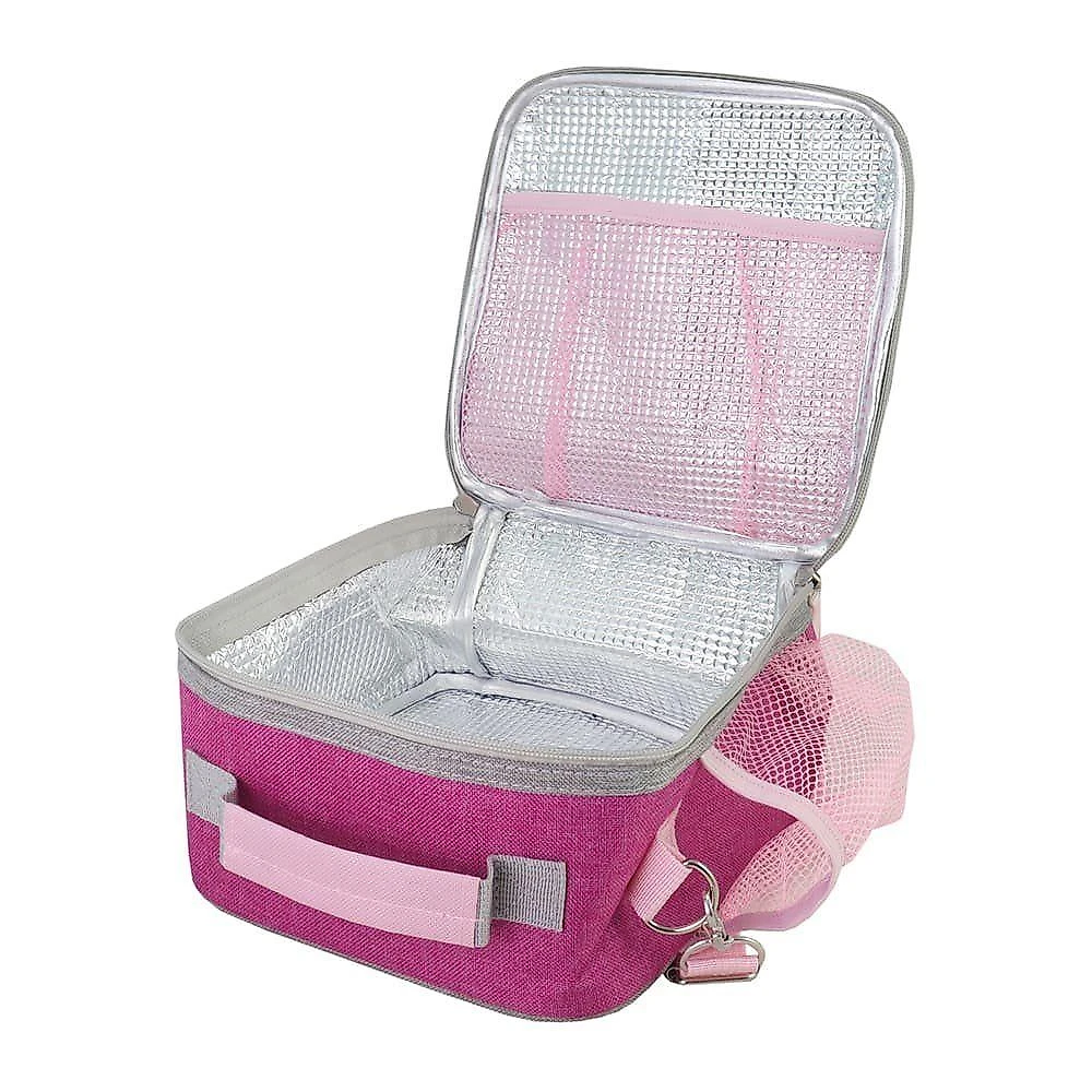 Lancheira Térmica E Pote P/ Lanche 450 Com Garrafa 550ml E Porta Acessórios Multiuso Pink