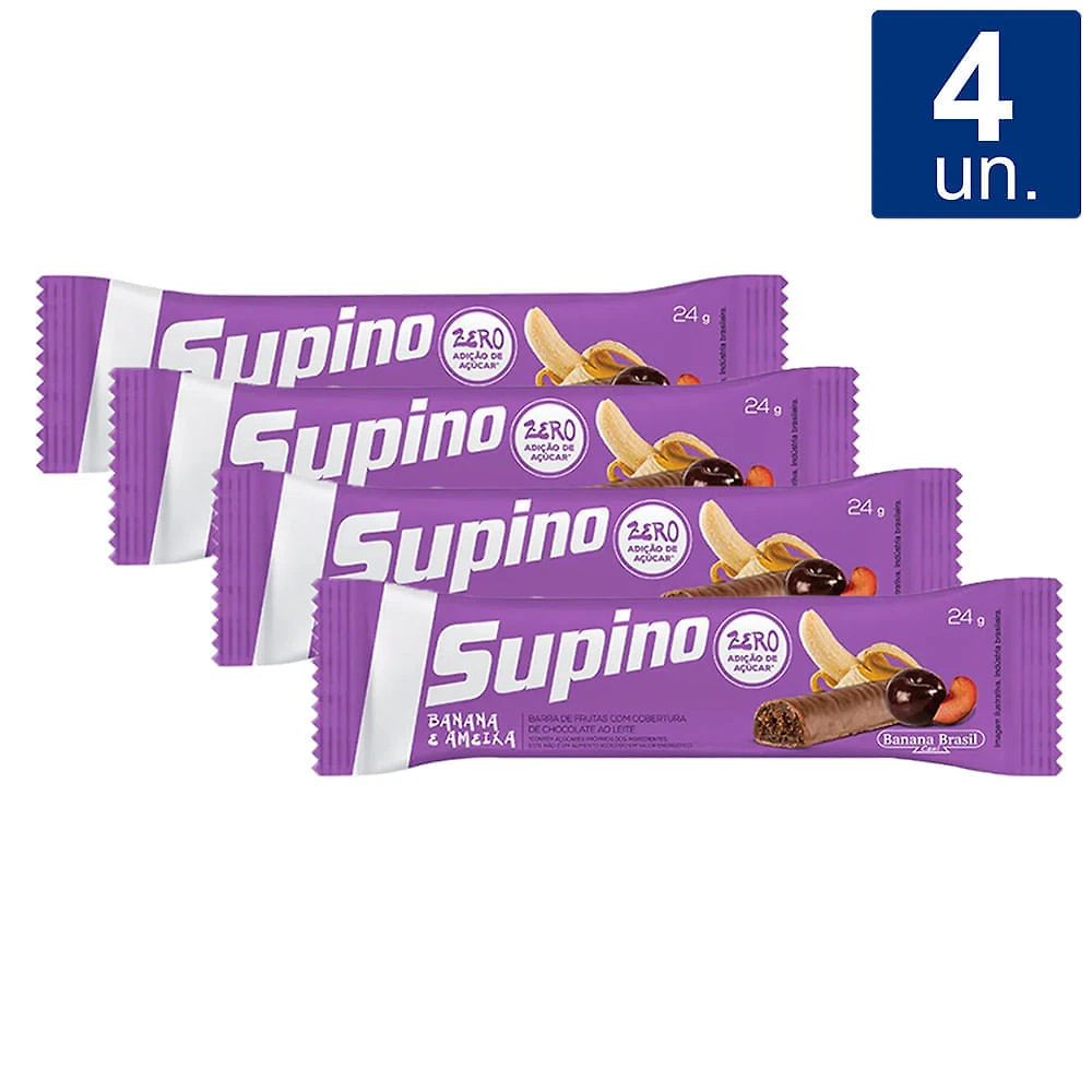 Kit 4X 24g Barra de Fruta Supino Zero Banana e Ameixa