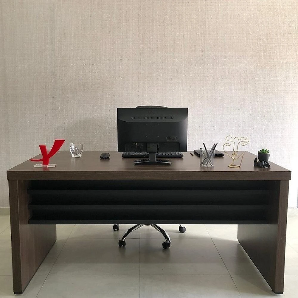 Conjunto Tamburato Mesa 1600 Gaveteiro Balcão 2 Portas Armário com Nicho e Balcão com Gavetas Charuto/Preto