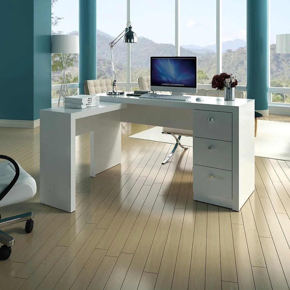 Mesa para Escritório em L com 3 Gaveta Me4101 Tecno Mobili