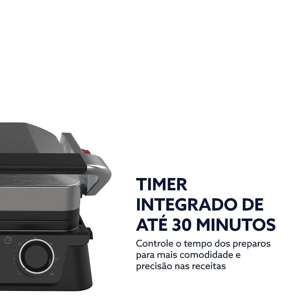 Grill Elétrico Oster OGRL640 Timer Control com Chapas Destacáveis 2100W Preto 220V