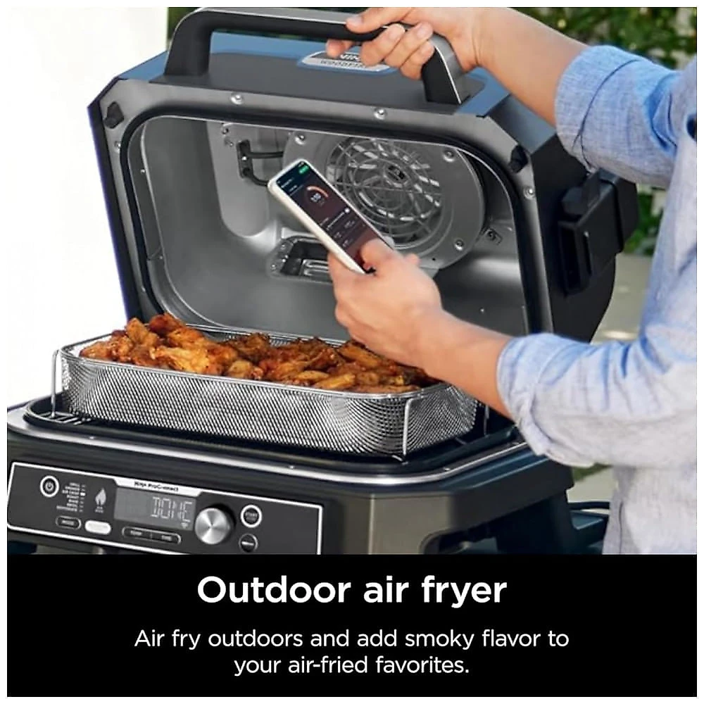 Grill Ninja Woodfire Pro Connect XL OG951 Defumador 7-em-1 App Bluetooth Azul Dourado 120V