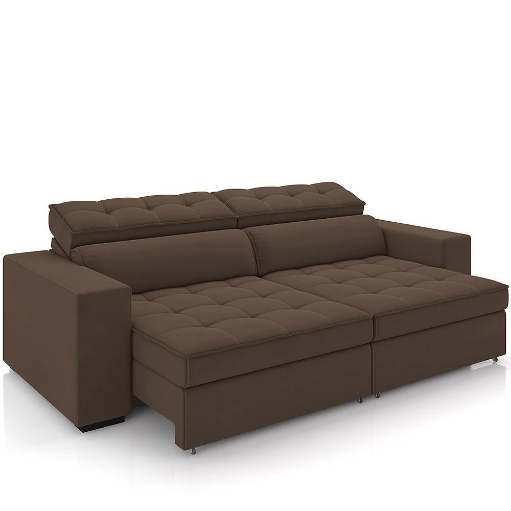 Sofá Retrátil Reclinável Para Sala De Estar Living 290cm Clara M03 Veludo Marrom - Lyam Decor