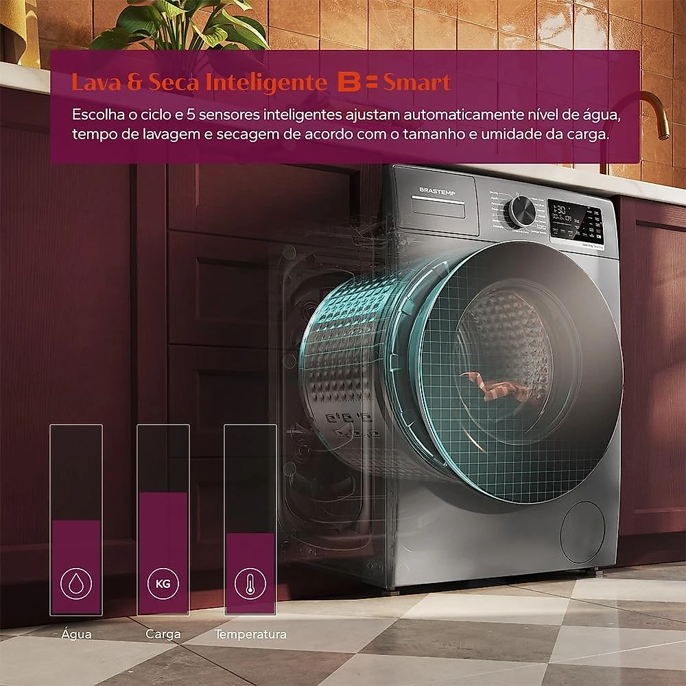 Lava e Seca Brastemp 14/8Kg BNO14AS com Inteligência B=Smart, Titanium - 220V 220 Volts