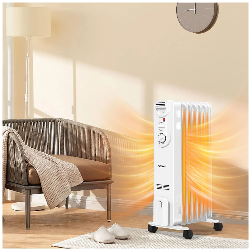 Miniatura Aquecedor Elétrico a Óleo Portátil com 3 Opções de Aquecimento, Proteção Contra Superaquecimento e Tombamento, 110V 1500W,...