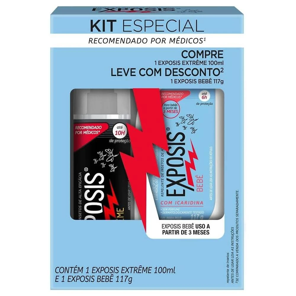 Kit Repelente Exposis Extrême Spray 100ml + Repelente Gel Bebê 117g