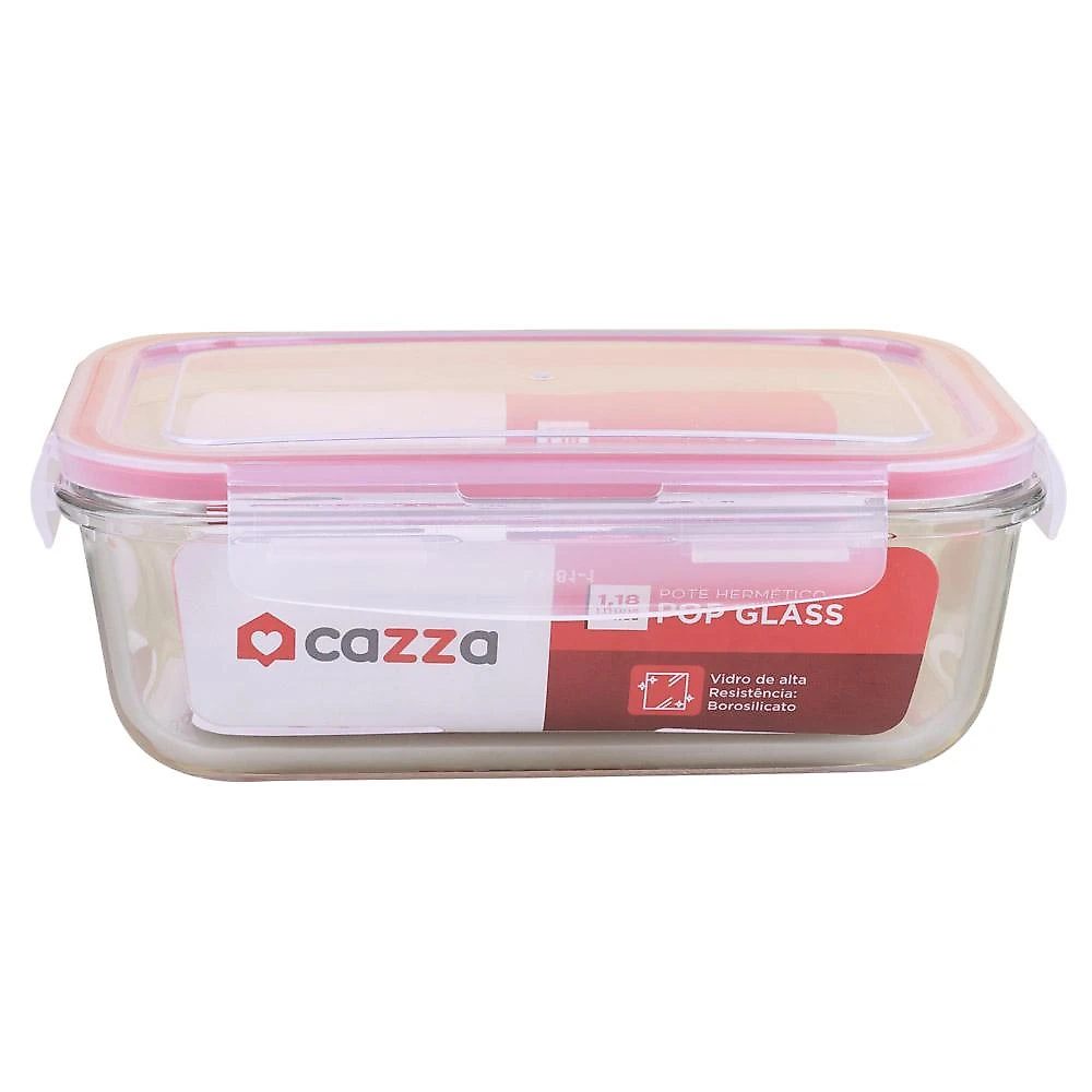 Pote Retangular de Vidro 1180ml com Tampa Hermética Cazza Pop Glass
