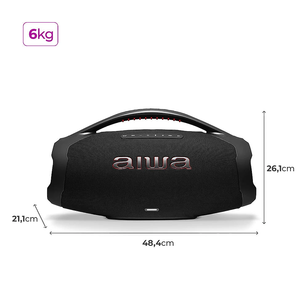 Caixa de Som Boombox Plus AIWA BBS-01-B 200W Bluetooth 30H IP66 USB Preto BOOMBOX AWS-BBS-01-B BIVOLT