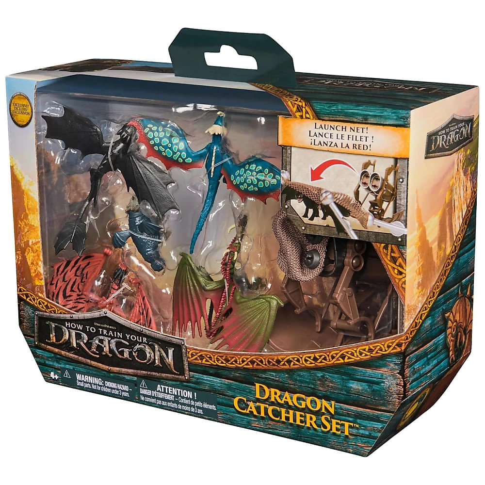 Kit com 5 Dragões Dreamworks Dragons - Como Treinar o Seu Dragão, com Lançador de Rede Hiccups Mangler - Brinquedo para Crianças a partir de 4 anos