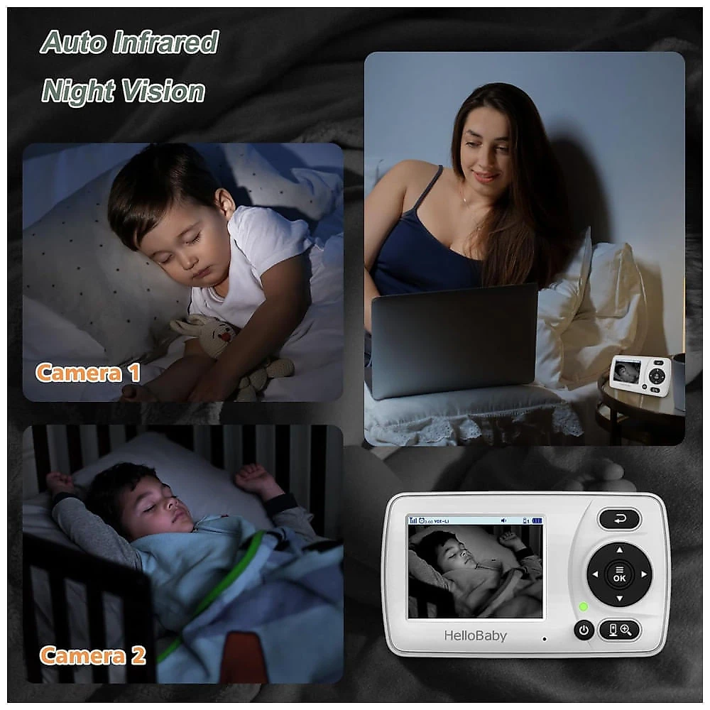 Monitor HelloBaby com 2 Câmeras, Tela Portátil de Viagem de 6,1 centímetros, Alcance de 304 metros, Visão Noturna, Modo VOX, Economia de Energia