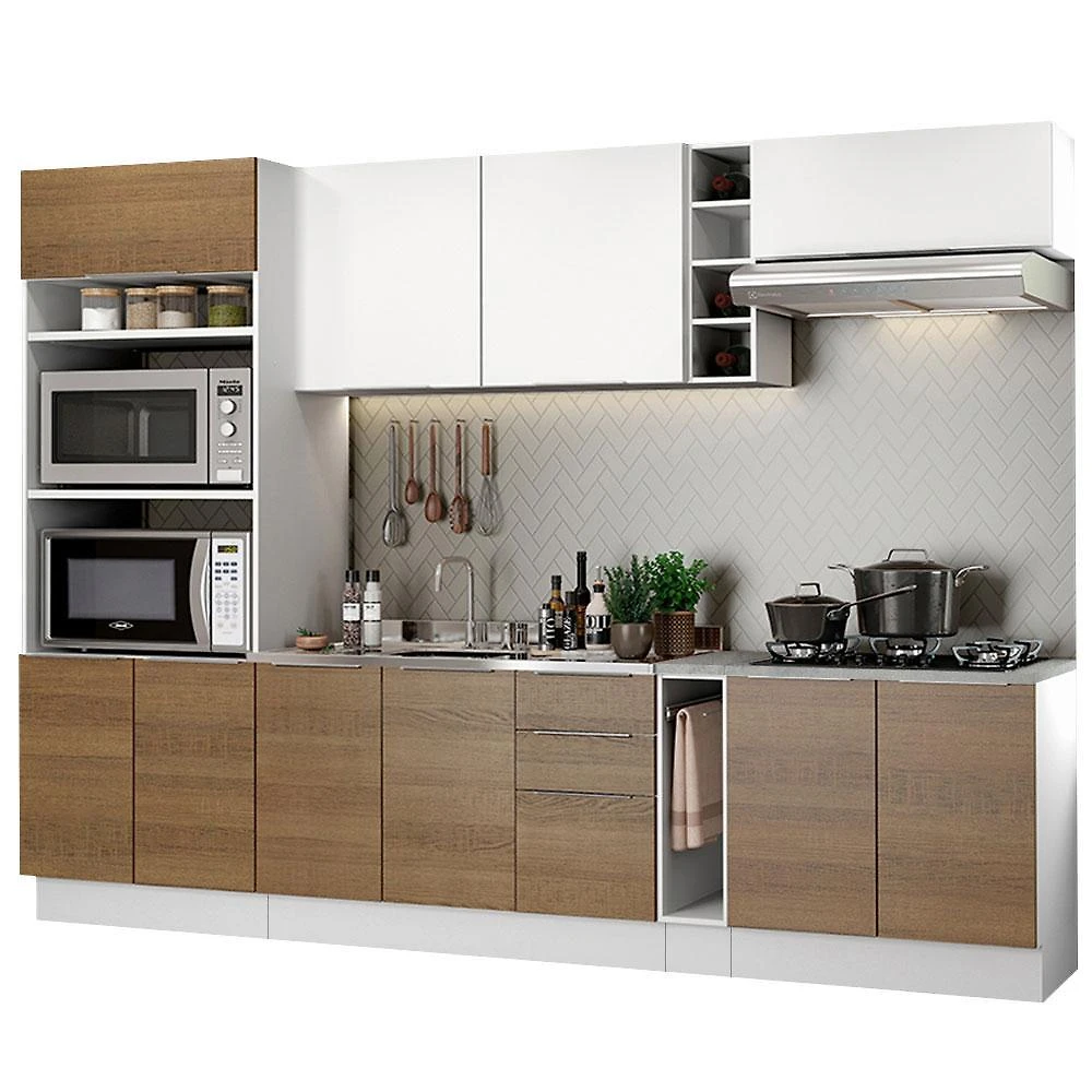Cozinha completa madesa stella 290001 com armário e balcão - branco/rustic/branco