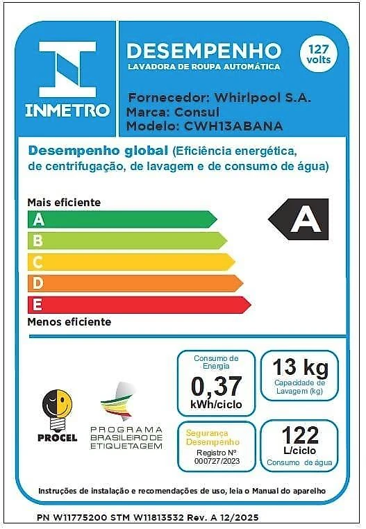 Máquina de lavar consul cwh13ab 13kg dosagem econômica ciclo praia ciclo edredom branca 110