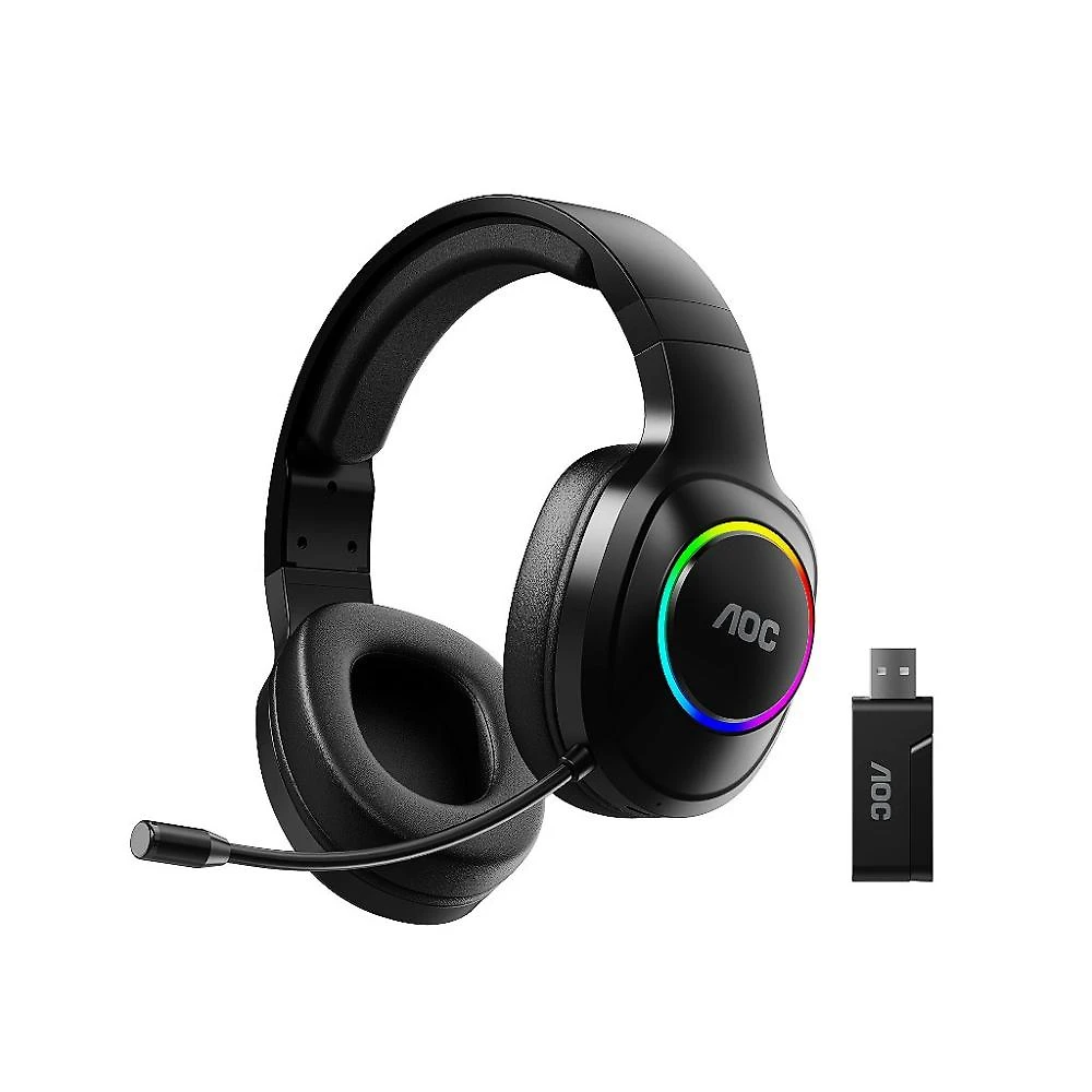 Headset Gamer Sem Fio 2.4G + Bluetooth - RGB, Microfone, Baixa Latência – Preto - AOC