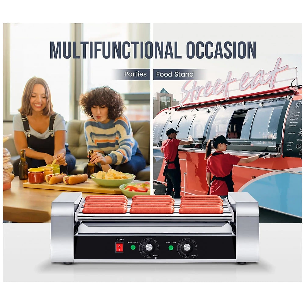 Máquina de Cachorro-Quente SYBO, 18 Cachorros-Quentes 7 Rolos de Grade com Bandeja de Gotejamento em Aço Inoxidável Removível, 1000W, Grau Comercial 7